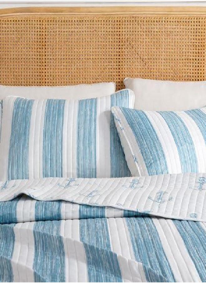 Great Bay Home 2-Piece Twin Reversible Lightweight Nautical Quilt Comforter with 1 Sham | All-Season, Beach Bedspreads | Blue Coastal Coverlet Sets | Casco Bay Quilts Collection