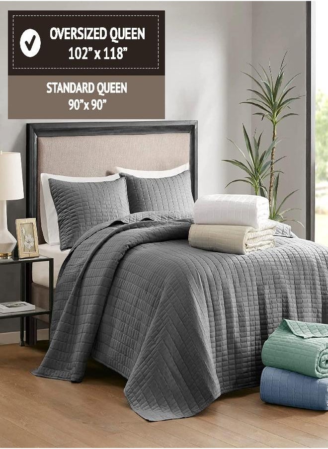 Comfort Spaces Kienna Quilt Set-Luxury Double Sided Stitching Design All Season, Lightweight, Coverlet Bedspread Bedding, Matching Shams, Bedspread Queen (102
