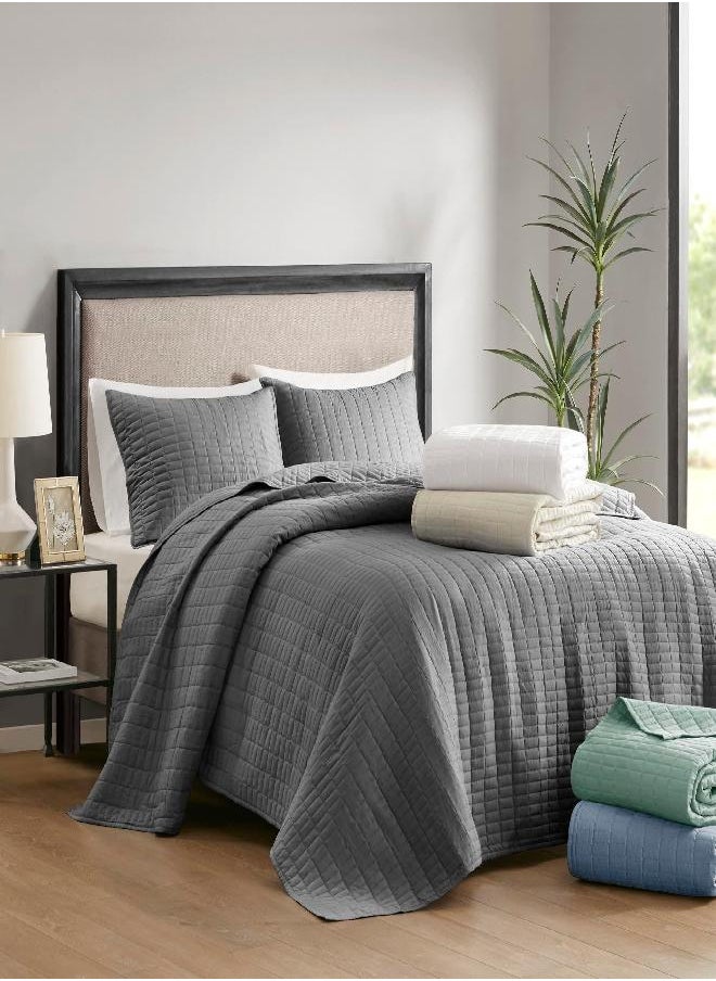 Comfort Spaces Kienna Quilt Set-Luxury Double Sided Stitching Design All Season, Lightweight, Coverlet Bedspread Bedding, Matching Shams, Bedspread Queen (102