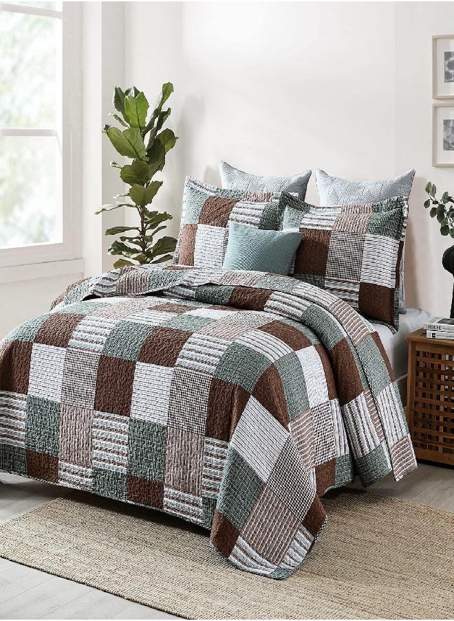 Comfort Spaces Kienna Quilt Set-Luxury Double Sided Stitching Design All Season, Lightweight, Coverlet Bedspread Bedding, Matching Shams, Bedspread Queen (102