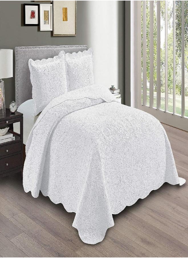 Linen Plus Embossed Coverlet Bedspread Set Oversized Solid White King/California King Bed Cover Bedding New # Dana