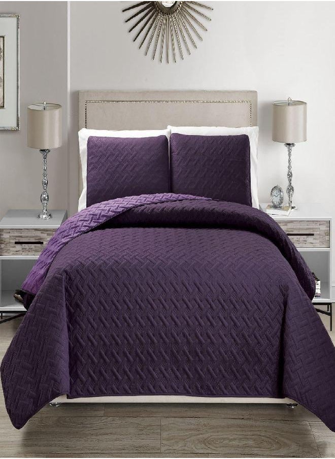 Embossed Purple Reversible Bedspread/Quilt Set Cal King
