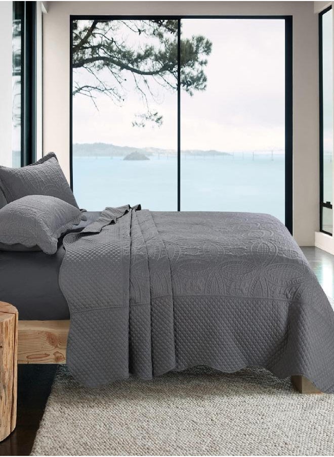 HOMBYS Oversized King Bedspreads 128x128, 3 Pieces Quilt Set, Lightweight, Soft & Extra Oversized Coverlet Bedding Set for All Seasons, Grey Patchwork