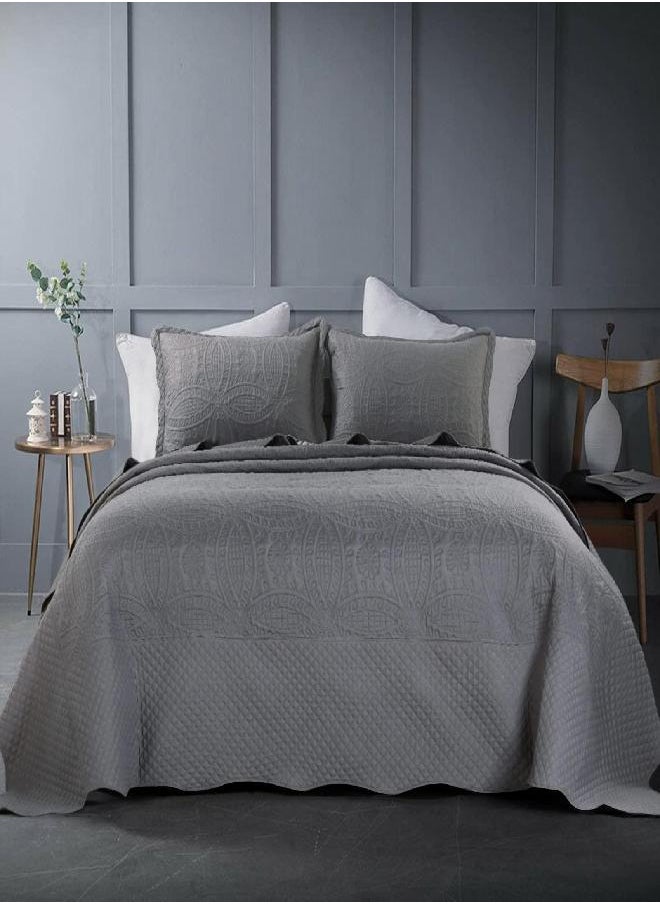 HOMBYS Oversized King Bedspreads 128x128, 3 Pieces Quilt Set, Lightweight, Soft & Extra Oversized Coverlet Bedding Set for All Seasons, Grey Patchwork