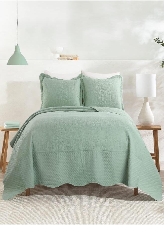 HOMBYS Oversized King Bedspreads 128x128, 3 Pieces Quilt Set, Lightweight, Soft & Extra Oversized Coverlet Bedding Set for All Seasons, Sage Green Patchwork