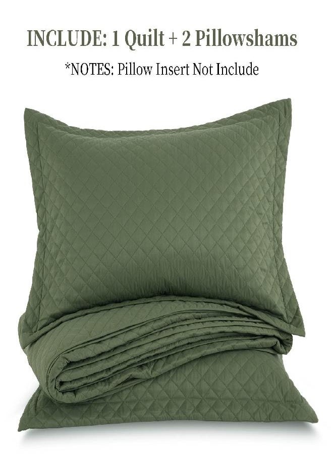 HOMBYS 3 Piece Oversized King Quilt Set Bedspread 120x132 Reversible Lightweight Coverlet Alaskan King Summer Comforter Set (Alaskan King 120x132, Green)