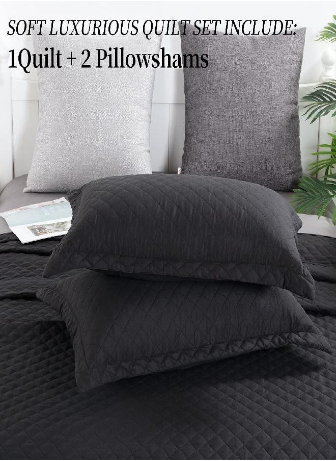 HOMBYS 3 Piece Oversized King Quilt Set Bedspread 120x120 Reversible Lightweight Coverlet Summer Comforter Set (Super King Plus (120x120), Black)