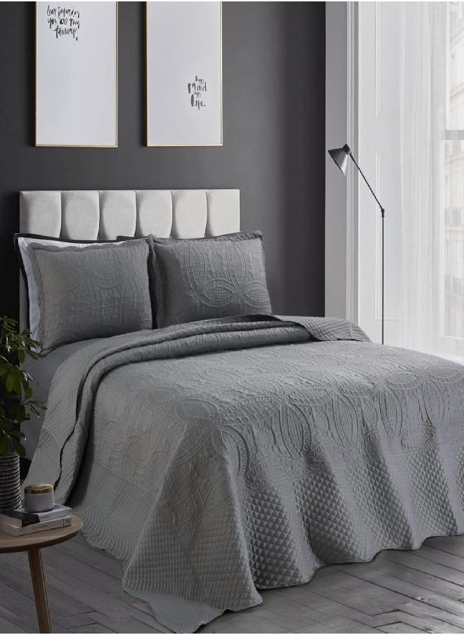 HOMBYS Oversized King Bedspreads 128x120, 3 Pieces Quilt Set, Lightweight, Soft & Extra Oversized Coverlet Bedding Set for All Seasons, Grey Patchwork (128