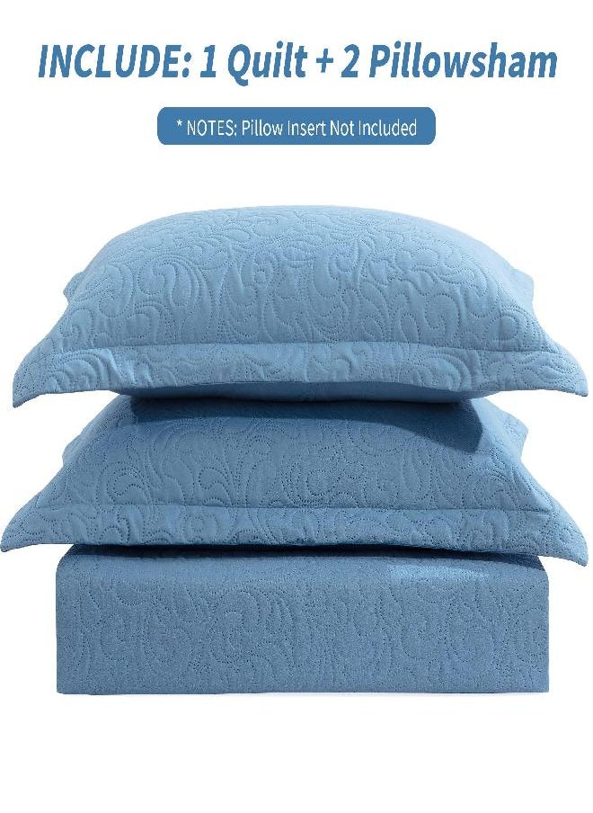 HOMBYS Alaska King 132x 120 Bedspread Coverlet Set, 3 Piece Lightweight Oversized King Quilt Bedding Set with Matching Shams, Blue