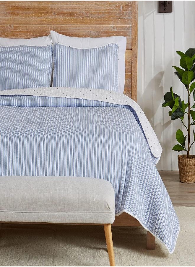 Great Bay Home 3-Piece, Shell: 100% Microfiber, Filling: 70% Cotton / 30% Polyester Reversible Lightweight Comforter, 2 Shams, All-Season Bedspreads, Marcie - Blue Quilts Collection, Full/Queen