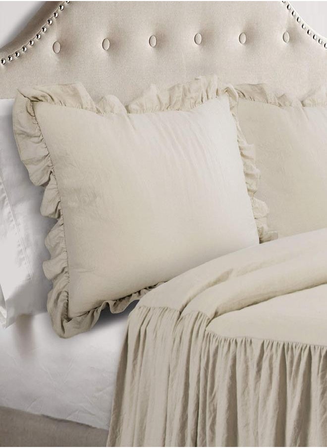 Lush Decor Ruffle Skirt Bedspread Vintage Chic Farmhouse Style Lightweight 2 Piece Set, Twin, Neutral