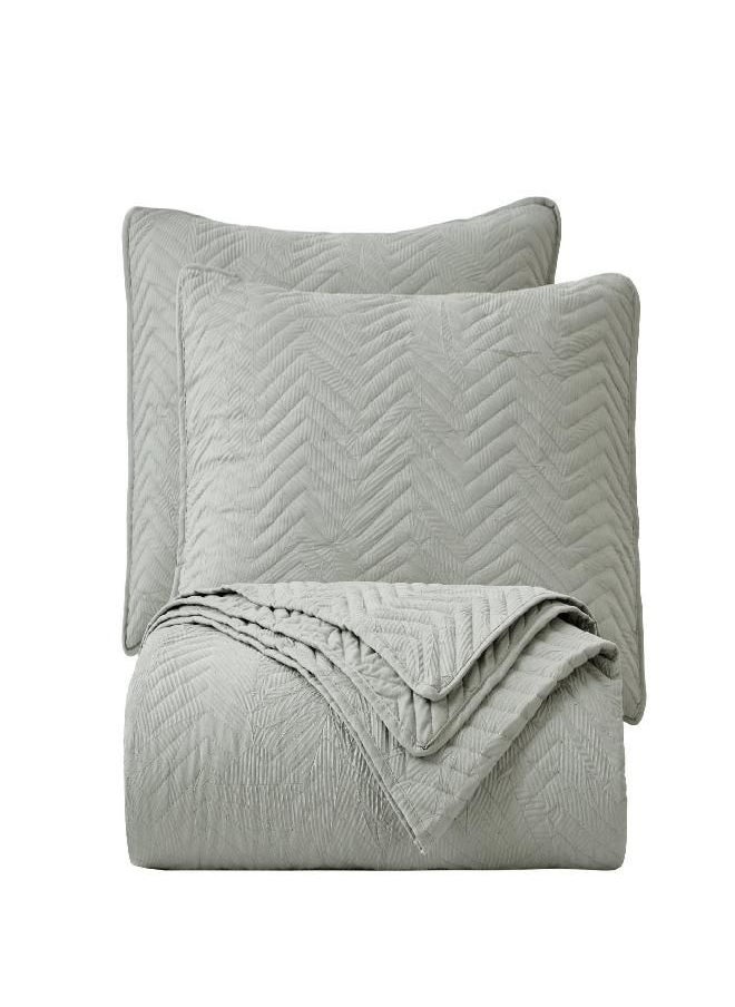 Chezmoi Collection Weaver 3-Piece King Size Quilt Set, Gray Crushed Soft Microfiber Lightweight Bedspread Zig Zag Chevron Quilted Reversible Coverlet All Season Crinkle Textured Bedding Set