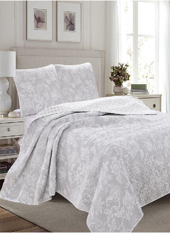 Great Bay Home 3-Piece King Reversible Lightweight Quilt Comforter with 2 Shams | All-Season, Microfiber, Floral Bedspreads | Modern Grey Flower Coverlet Sets | Emma Quilts Collection