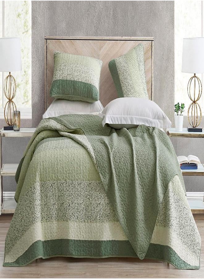 Chezmoi Collection Reed 2-Piece Chic Patchwork Striped Quilt Set - Green Floral Coverlet - Pre-Washed Cotton Lightweight Reversible Bedspread, Twin Size