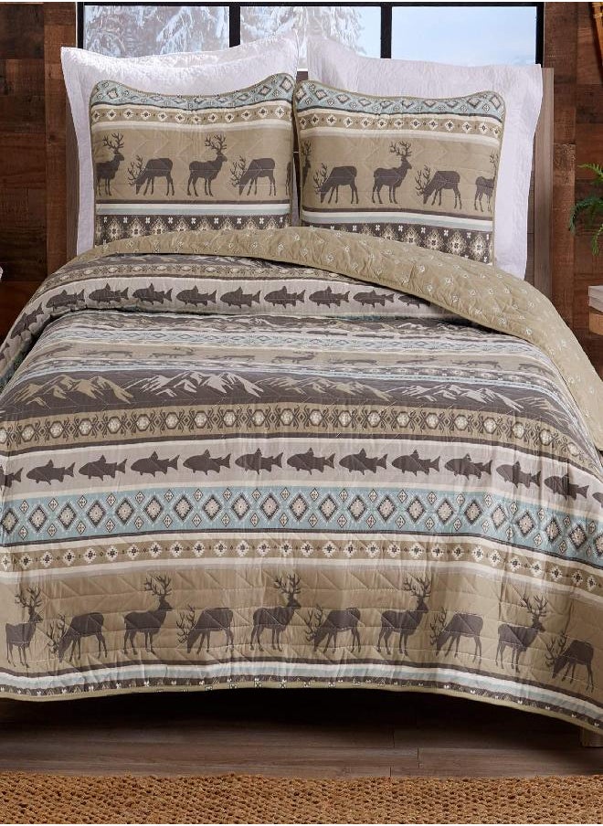 Great Bay Home 3-Piece Reversible Rustic Lodge Bedspread Quilt with 2 Shams. All-Season Quilt Set. (Full/Queen, Yosemite)