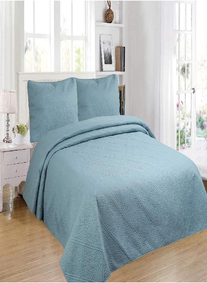 All American Collection 3pc Modern Contemporary Soft Comfy Bedroom Bedspread Quilt Set (Spa Blue, Queen)