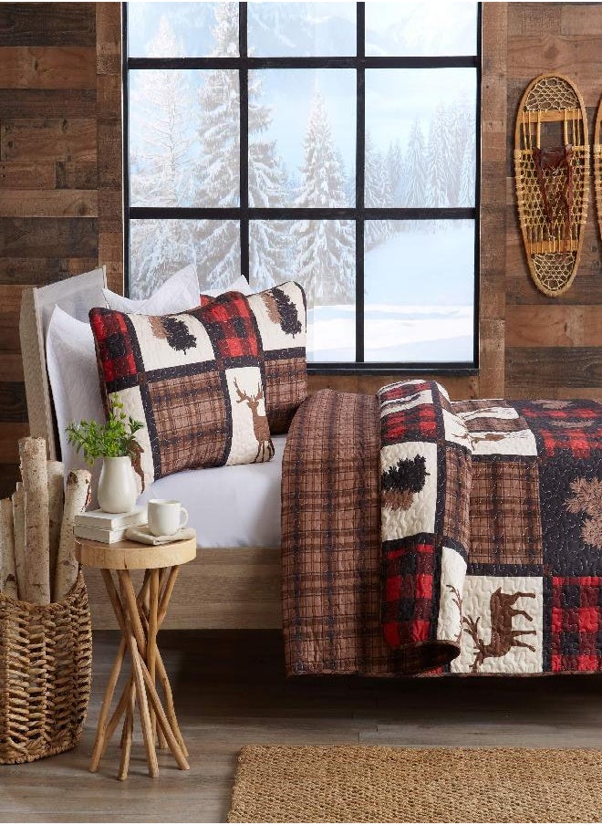 Great Bay Home Lodge Bedspread Twin Size Quilt with 1 Sham. Cabin 2-Piece Reversible All Season Quilt Set. Rustic Quilt Coverlet Bed Set. Stonehurst Collection. (Red/Black)