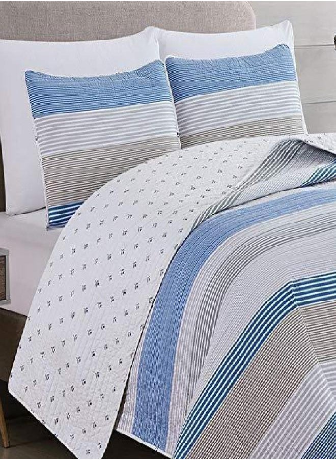 Great Bay Home Bedding Set, 3 Piece Reversible Lightweight Quilt Comforter with 2 Shams, All-Season, Modern Bedspreads, Navy and White Stripes Coverlet Sets, Wesley Quilts Collection, Full/Queen