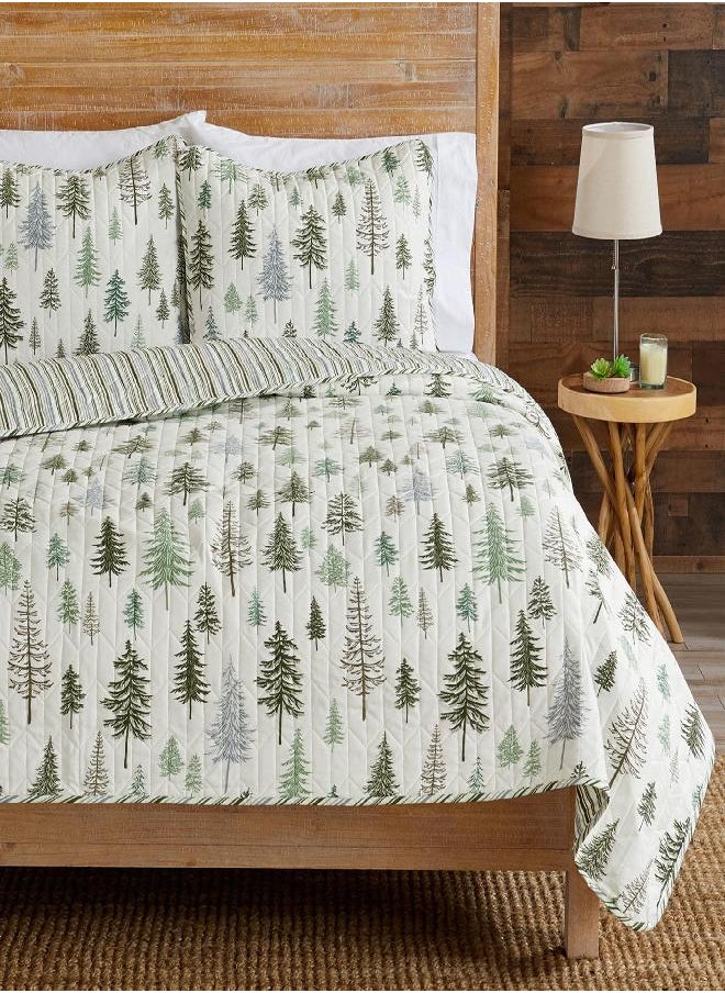 Great Bay Home 3-Piece Reversible Forest Cabin Bedspread Queen Quilt. All-Season, Comfortable, Soft Quilt Set - Truckee