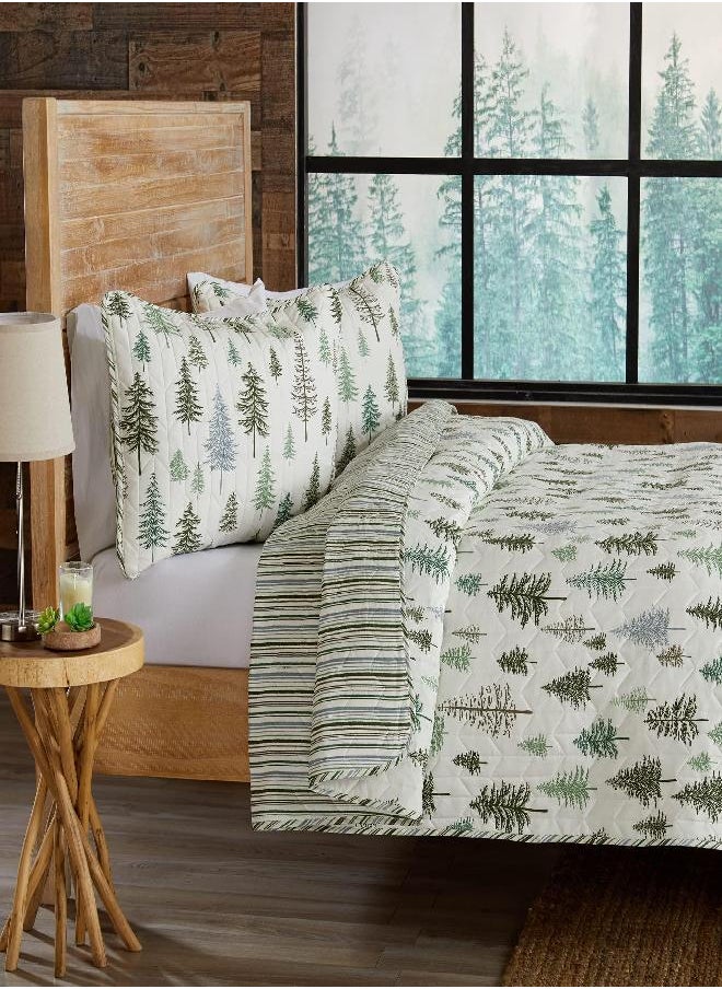 Great Bay Home 3-Piece Reversible Forest Cabin Bedspread Queen Quilt. All-Season, Comfortable, Soft Quilt Set - Truckee