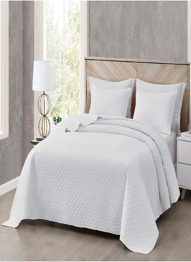 Chezmoi Collection Randall 3-Piece Soft Cooling Bamboo Fiber Quilt Bedspread Basketweave Quilted Coverlet Set (King, White)