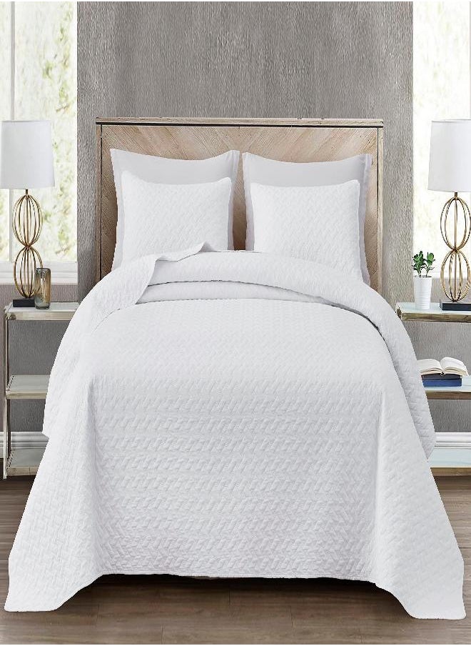 Chezmoi Collection Randall 3-Piece Soft Cooling Bamboo Fiber Quilt Bedspread Basketweave Quilted Coverlet Set (King, White)