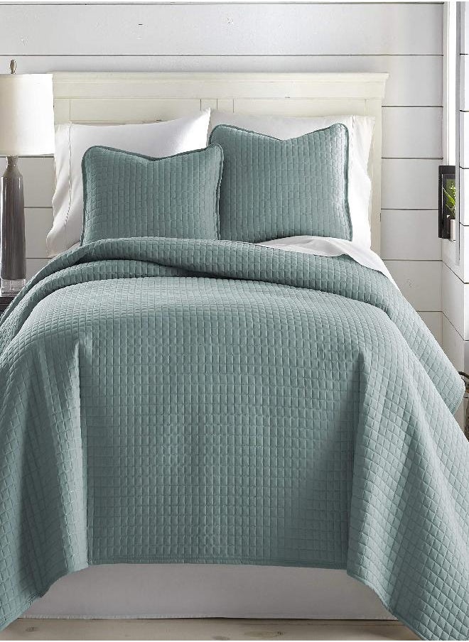 KASENTEX Quilt Mini Set-Stone Washed-Super Soft Bedspread-Light Weight-White Down Alternative Microfiber Fill-Machine Washable-Solid Colors, 2 King Shams, Blue, King + 2 King