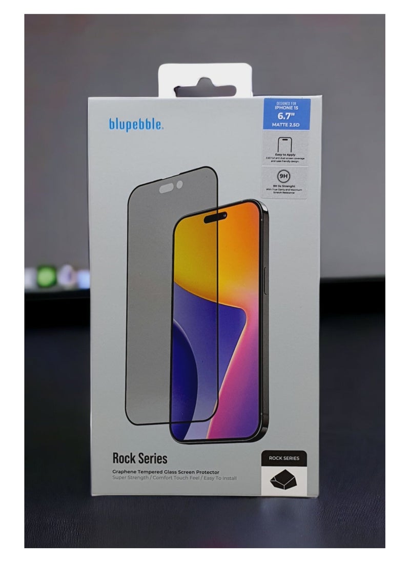 Blupebble Graphene Rock Series Tempered Glass 2.5D Screen Protector For Iphone 15 Pro Max