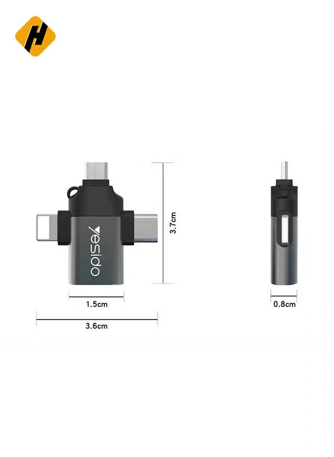 Yesido 3-in-1 USB-C to Micro 8-Pin OTG Adapter Mobile Phone to USB 3.0 for IP for Computer Use