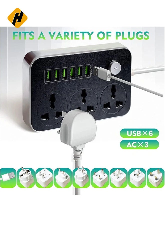 Power Strips Extension Cord with 3 Outlets and 6 USB Ports - 2M Bold Extension Cord