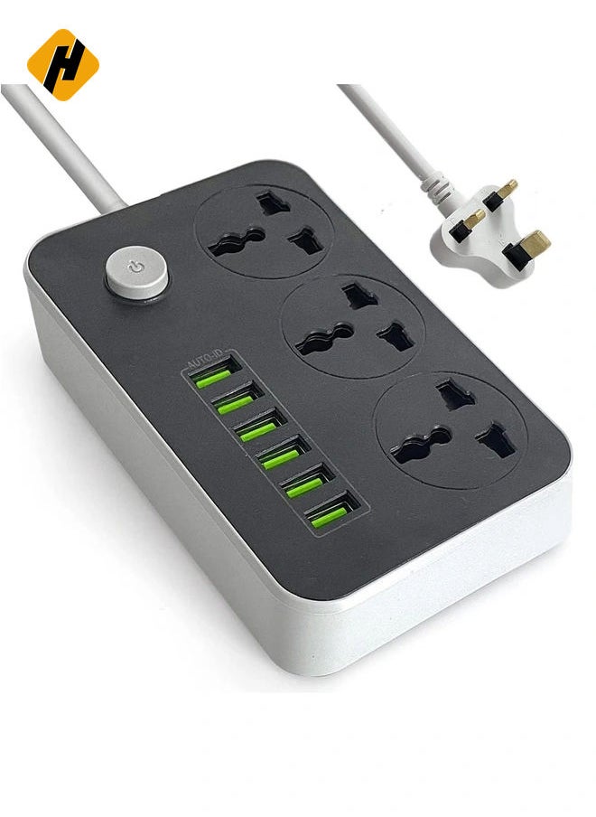 Power Strips Extension Cord with 3 Outlets and 6 USB Ports - 2M Bold Extension Cord