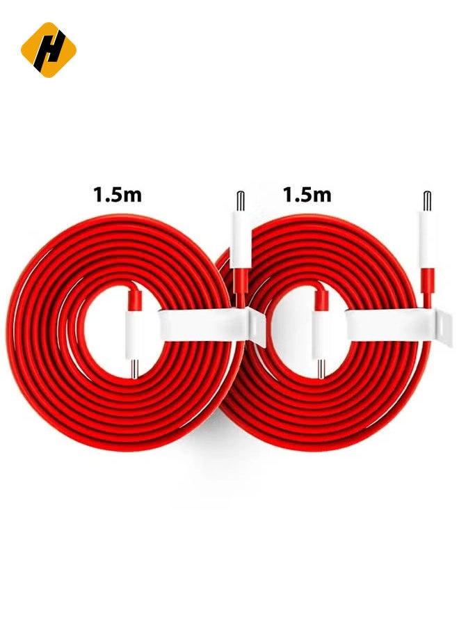 2-Pack Original Type-C Warp Charging Cable – Quick Charge PD, Dash Charging, Type-C to Type-C, 1.5M Red