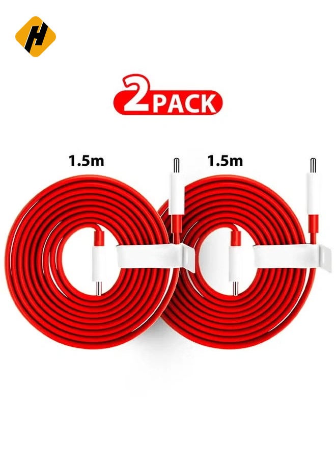 2-Pack Original Type-C Warp Charging Cable – Quick Charge PD, Dash Charging, Type-C to Type-C, 1.5M Red