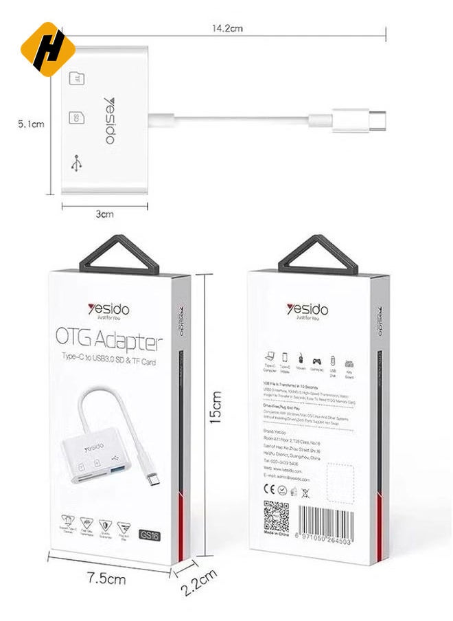 GS16 OTG Adapter – Compact White USB On-The-Go Converter