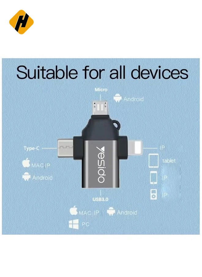 Yesido 3-in-1 USB-C to Micro 8-Pin OTG Adapter Mobile Phone to USB 3.0 for IP for Computer Use