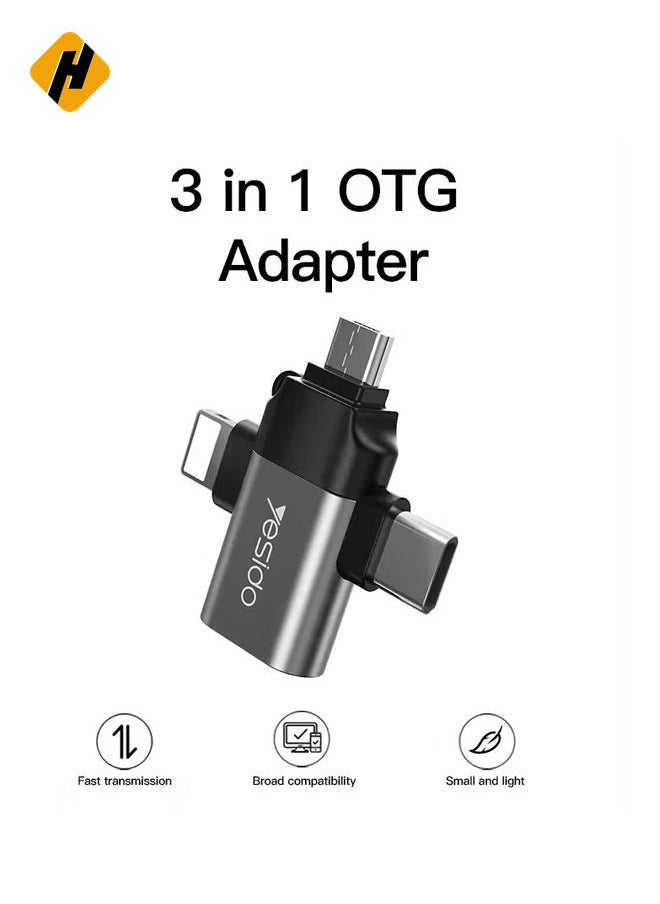 Yesido 3-in-1 USB-C to Micro 8-Pin OTG Adapter Mobile Phone to USB 3.0 for IP for Computer Use