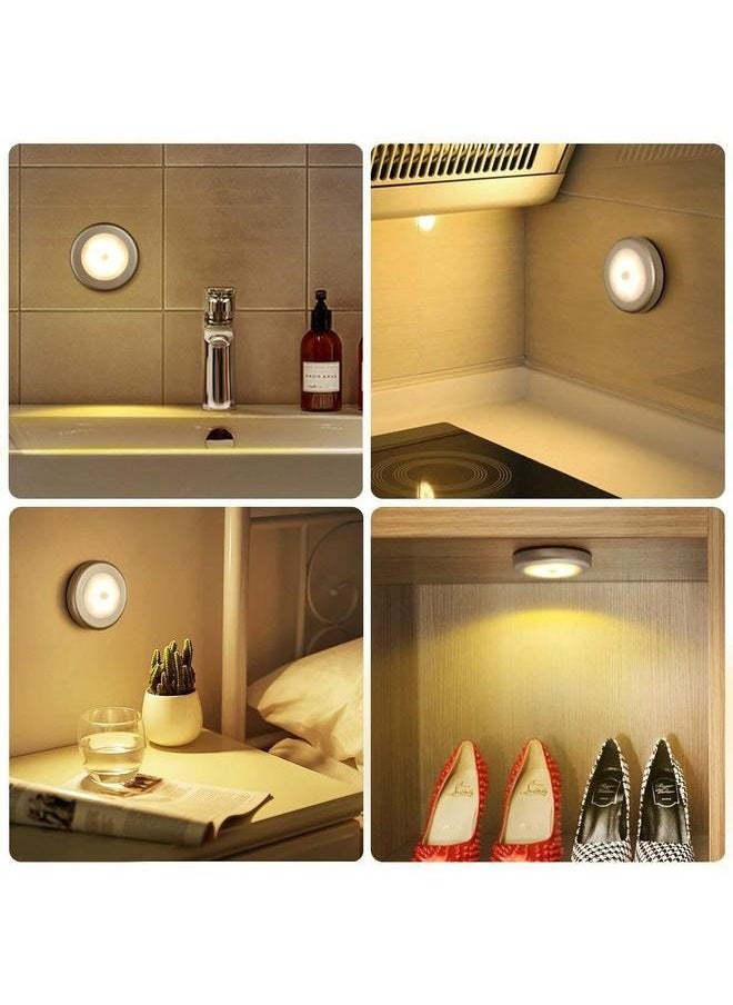 6-Pieces Cordless Battery-Powered LED Night Motion Sensor Light Yellow 8x8x2cm，Upgraded Motion Sensor Light, Cordless Battery-Powered LED Night Light, Closet Lights Stair Lights, Safe Lights for Hallway, Bathroom, Bedroom, Kitchen (Warm White - Pack of 6)
