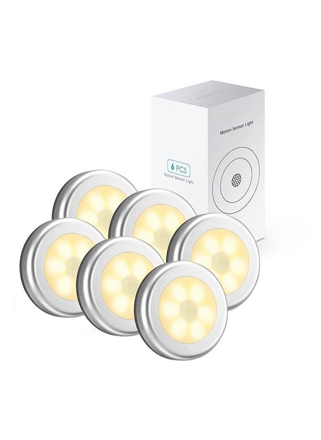 6-Pieces Cordless Battery-Powered LED Night Motion Sensor Light Yellow 8x8x2cm，Upgraded Motion Sensor Light, Cordless Battery-Powered LED Night Light, Closet Lights Stair Lights, Safe Lights for Hallway, Bathroom, Bedroom, Kitchen (Warm White - Pack of 6)