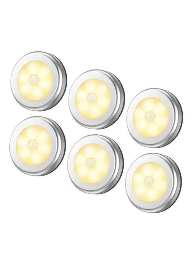 6-Pieces Cordless Battery-Powered LED Night Motion Sensor Light Yellow 8x8x2cm，Upgraded Motion Sensor Light, Cordless Battery-Powered LED Night Light, Closet Lights Stair Lights, Safe Lights for Hallway, Bathroom, Bedroom, Kitchen (Warm White - Pack of 6)