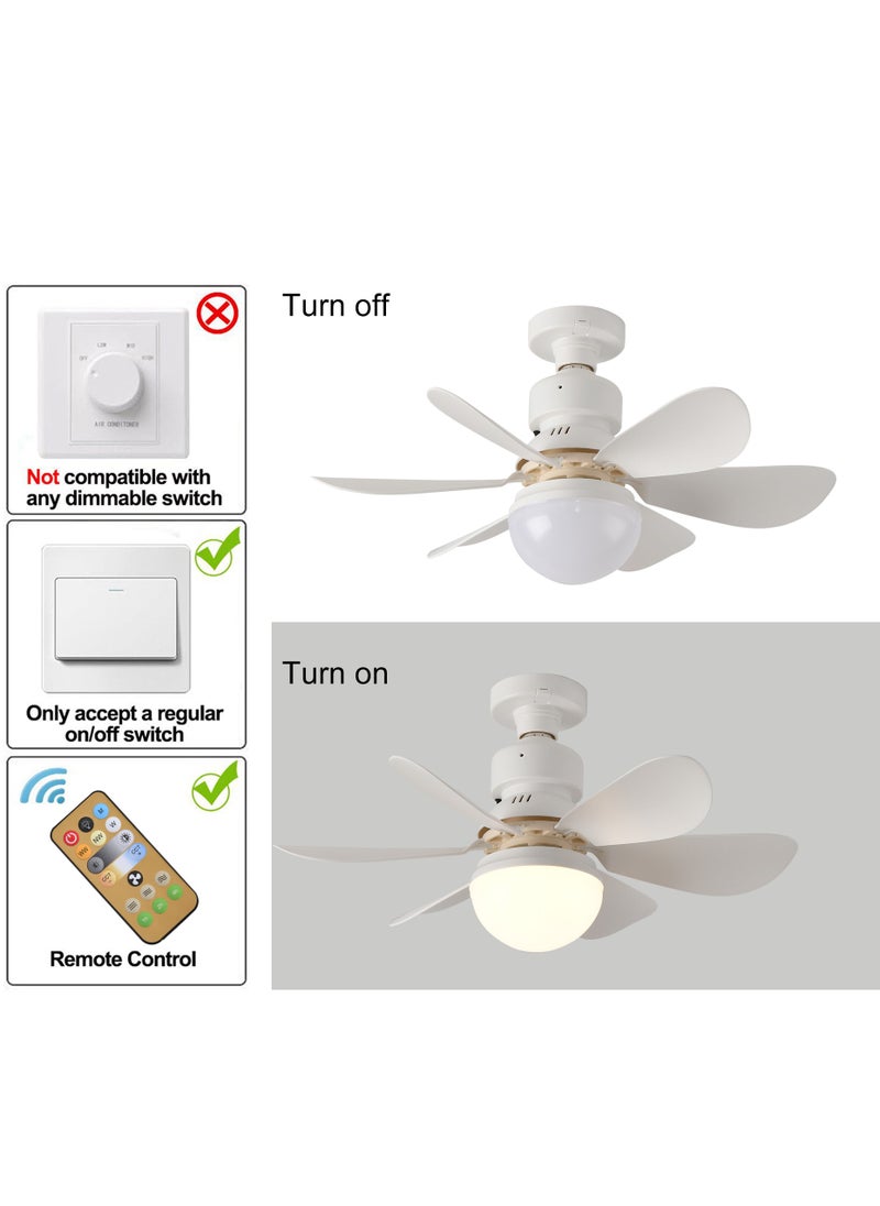 42cm Socket Fan Light Small Ceiling Fan with Light and Remote,Screw in Ceiling Fan Light for E27 Base,Easy to Install Dimmable LED for Bedroom Kitchen and Small Rooms,Timer,6 White Blades