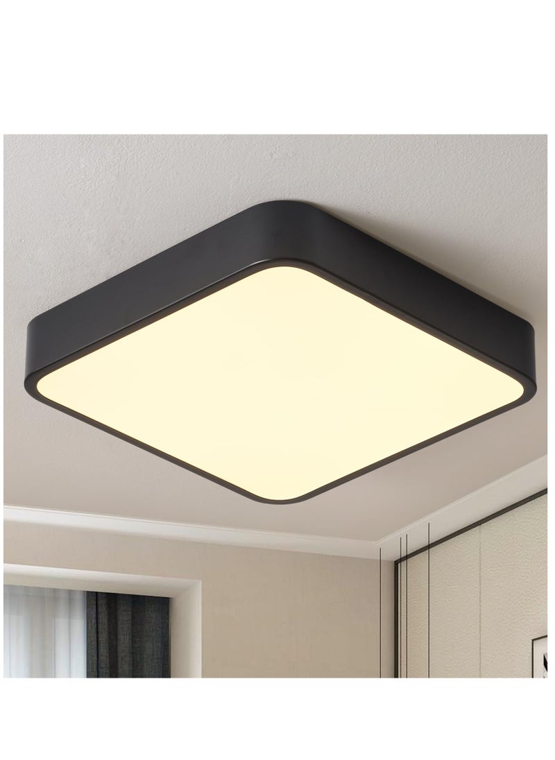 Flush Mount 36W LED Ceiling Light Fixture, 3000K Warm Light Black Square LED Ceiling Lamp, 2160LM Slim Flat Panel Modern Ceiling Lights for Kitchen Hallway Corridor Porch, 15.7 Inch