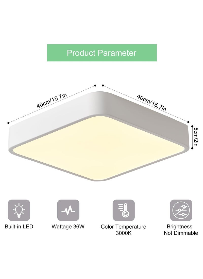 15.7Inch 36W Square LED Ceiling Light Fixtures Flush Mount, 3000K Warm White LED Ceiling Lamp, Slim Flat Panel Surface Mount Modern Ceiling Lighting for Bedroom Kitchen Stairways