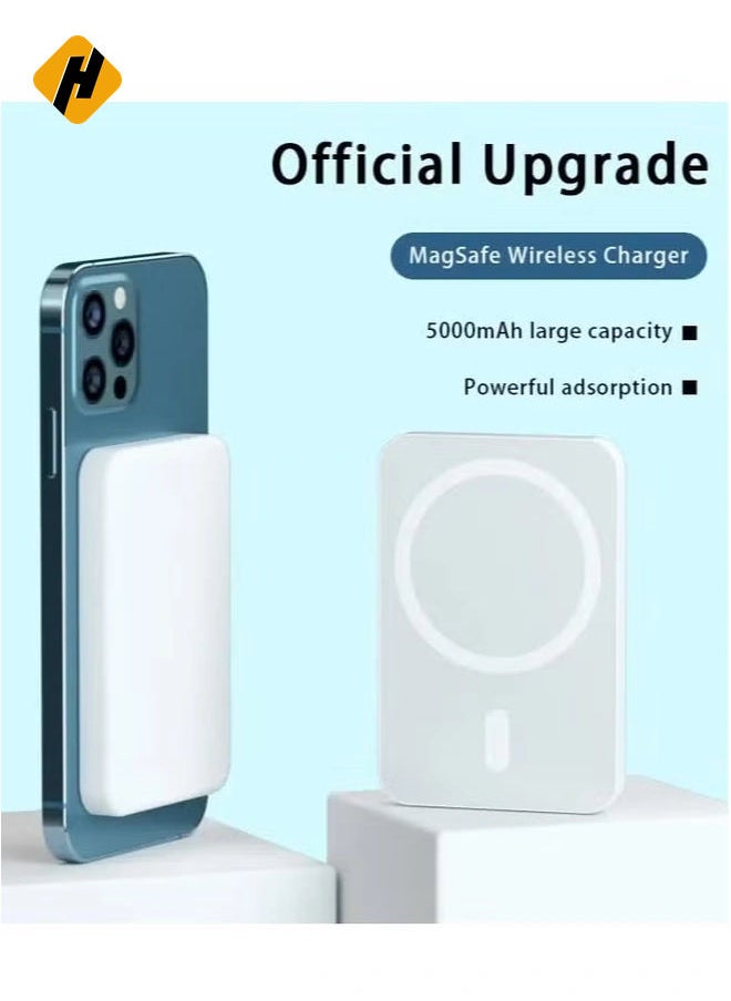 MagSafe Wireless Power Bank for iPhone 14 Pro – 10,000mAh Portable Charger (White)