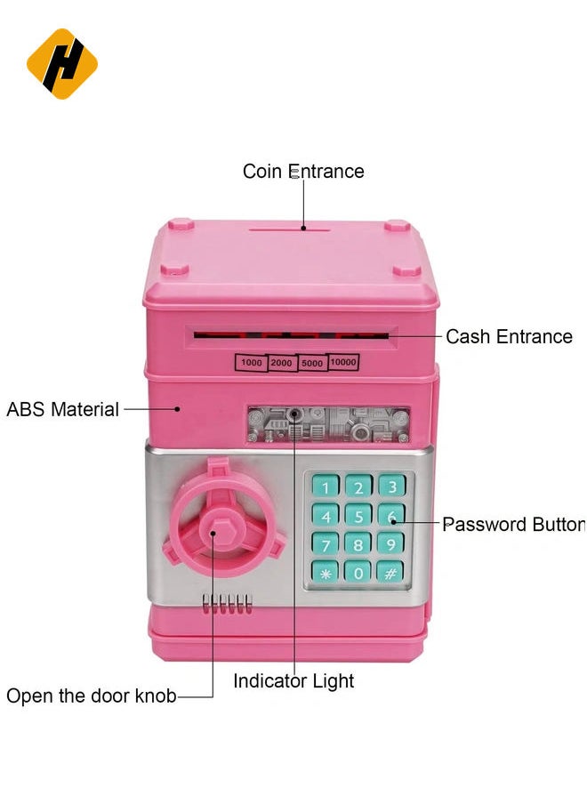 Adevena Electronic Piggy Bank Mini ATM with Password Protection, Cartoon Design for Kids (Pink)