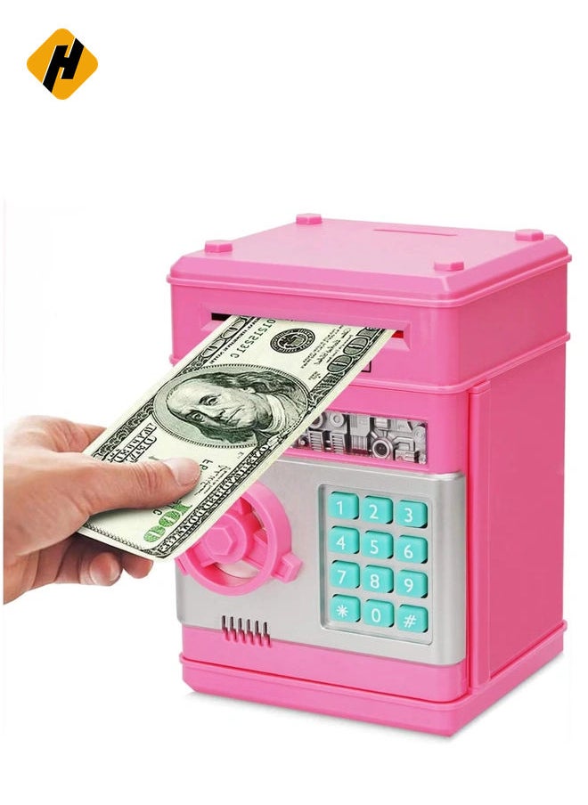 Adevena Electronic Piggy Bank Mini ATM with Password Protection, Cartoon Design for Kids (Pink)