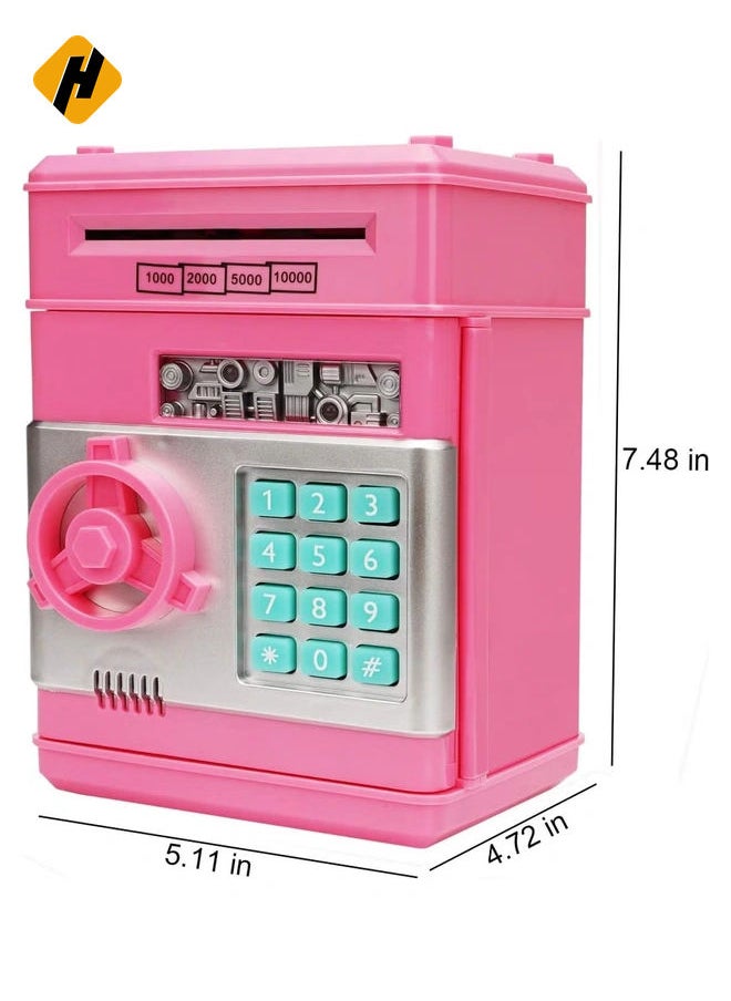 Adevena Electronic Piggy Bank Mini ATM with Password Protection, Cartoon Design for Kids (Pink)