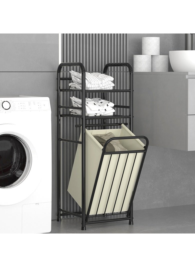 Storage Rack With Tilting Dirty Clothes Basket,With Removable Liner Bag,Multi Layer Rack Bathroom Laundry Room Clothing Storage (H-Laundry Hamper)