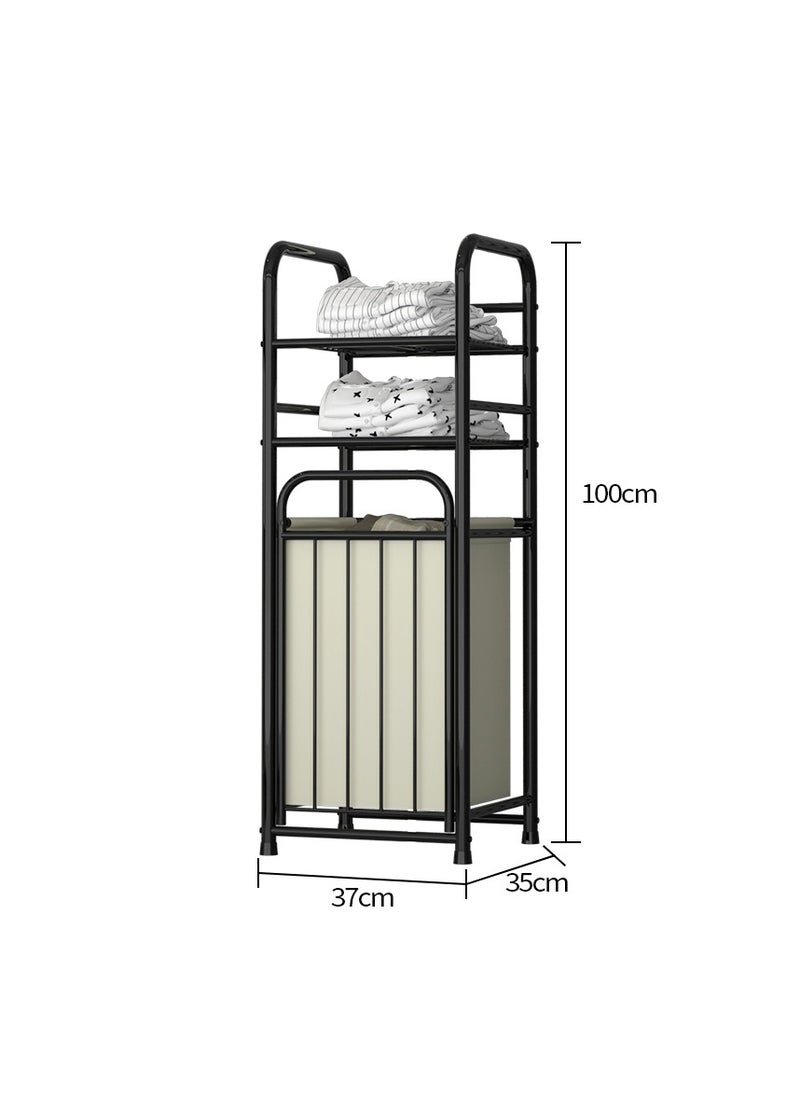 Storage Rack With Tilting Dirty Clothes Basket,With Removable Liner Bag,Multi Layer Rack Bathroom Laundry Room Clothing Storage (H-Laundry Hamper)