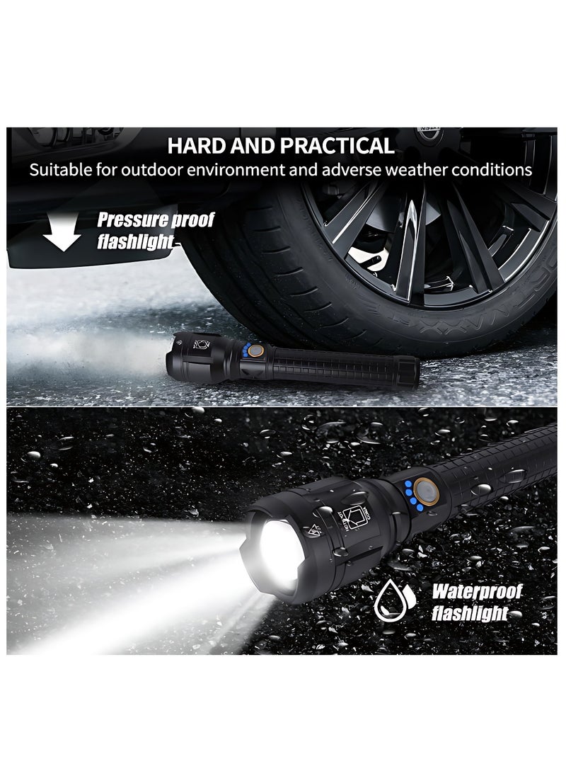 P90 Rechargeable LED Flashlight, 150000 High Lumens Super Bright Powerful Flash Lights, Handheld Large Flashlight Outdoor with 3 Modes, IPX7 Waterproof (Black)