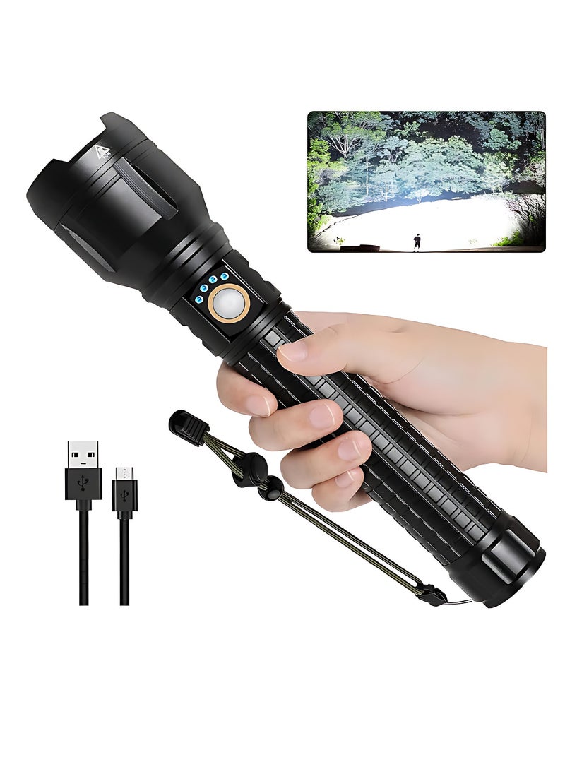 P90 Rechargeable LED Flashlight, 150000 High Lumens Super Bright Powerful Flash Lights, Handheld Large Flashlight Outdoor with 3 Modes, IPX7 Waterproof (Black)